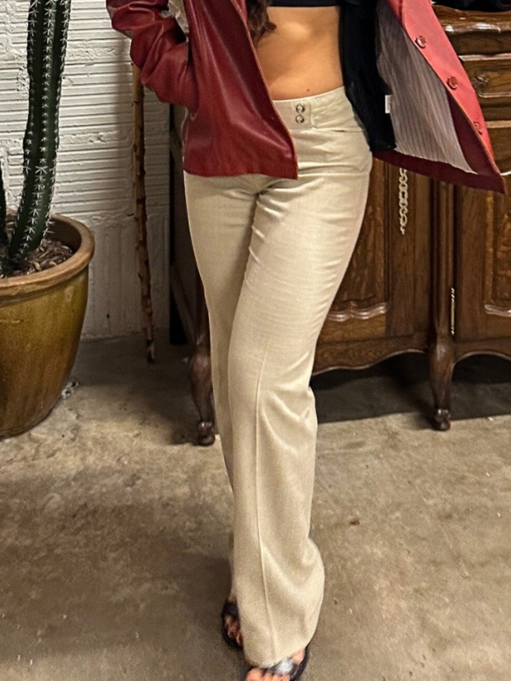 White House Cream Slacks With Button Detail